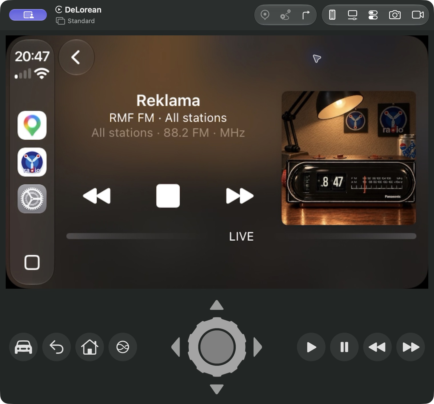 BTTF Radio Now Playing in the CarPlay simulator