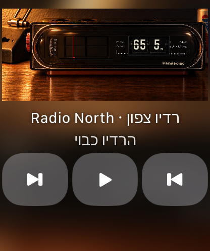 צילום מסך מפיתוח של BTTF Radio ב־Apple Watch עם פקדי ניגון